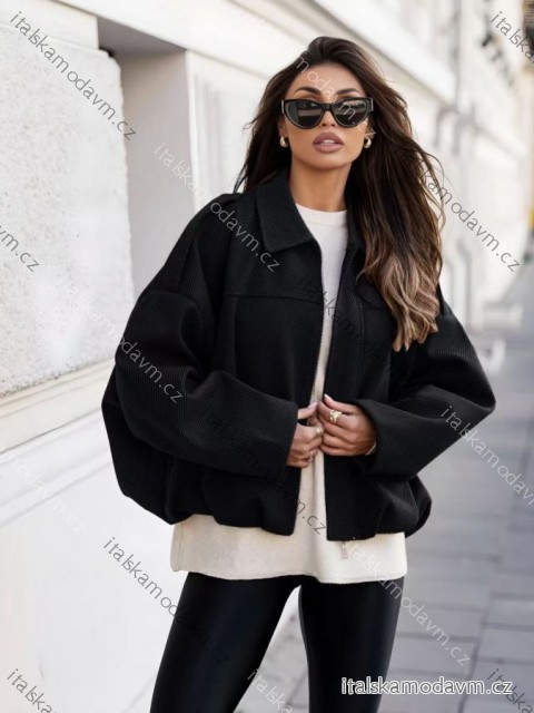 Kabátek oversize dlouhý rukáv dámský (S/M/L ONE SIZE) ITALSKÁ MÓDA IMD25277/DU Černá S/M/L