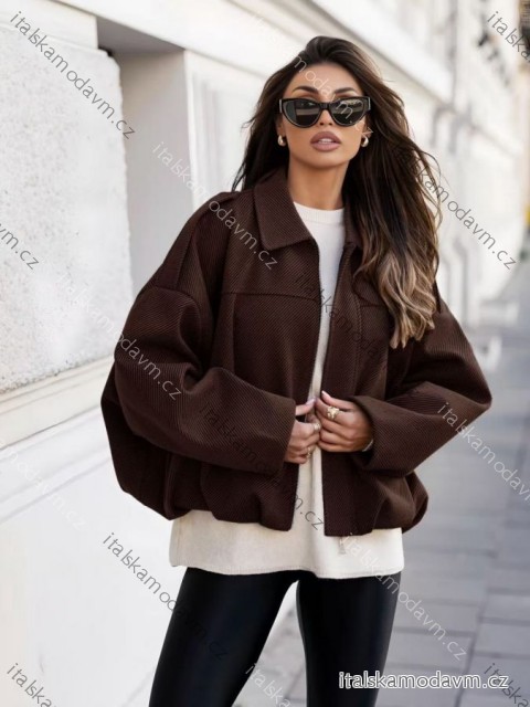 Kabátek oversize dlouhý rukáv dámský (S/M/L ONE SIZE) ITALSKÁ MÓDA IMD25277/DU hnědá S/M/L