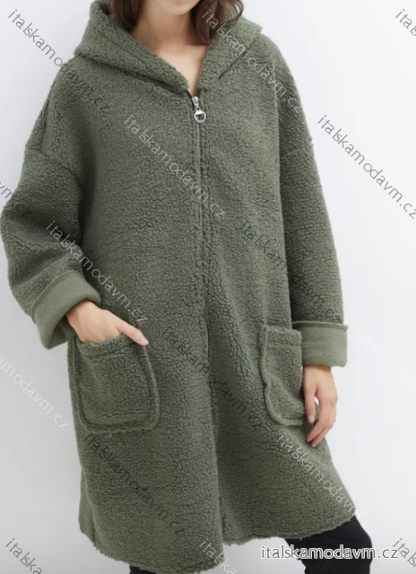 Kabát s kapucí dlouhý rukáv dámský (S/M/L ONE SIZE) ITALSKÁ MÓDA IMPLI2520606
