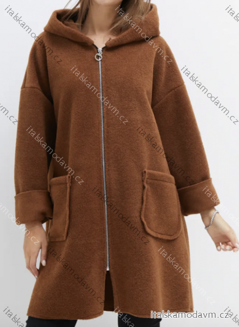 Kabát s kapucí dlouhý rukáv dámský (S/M/L ONE SIZE) ITALSKÁ MÓDA IMPLI2520606-20606