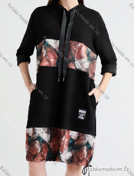 Šaty oversize mikinové s kapucí dlouhý rukáv dámské (S/M/L ONE SIZE) ITALSKÁ MÓDA IMPLI2590637