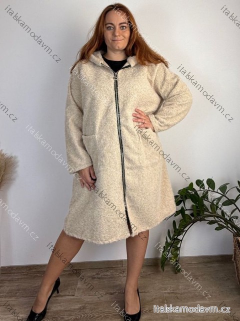 Kabát zimný chlpatý dlhý rukáv dámsky nadrozmer FREANA (54/56/58 ONE SIZE) TALIANSKA MÓDA IMC25450