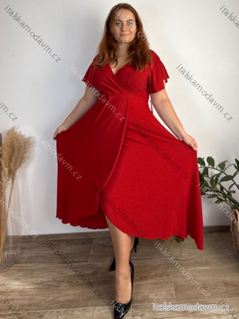 Šaty dlhé spoločenské trblietavé krátky rukáv dámske nadrozměr JITA (44/46/48 ONE SIZE) TALIANSKA MÓDA IM425653/DUR 44/46/48 červená