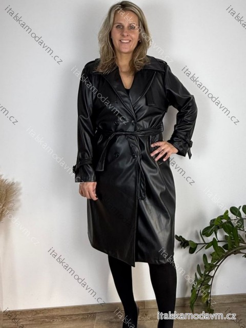 Kabát koženkový s páskem dlouhý rukáv dámský GITA (M/L/XL ONE SIZE) ITALSKÁ MÓDA IMWCA252824/DUR