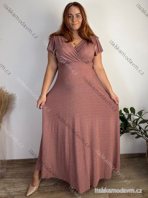 Šaty dlhé spoločenské trblietavé krátky rukáv dámske nadrozměr (44/46/48 ONE SIZE) TALIANSKA MÓDA IM4251156/DUR