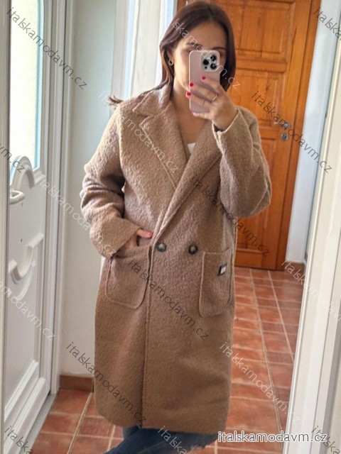 Kabát beránek dlhý rukáv dámsky nadrozměr OLGA (48/50/52 ONE SIZE) TALIANSKA MÓDA IMWCH251111/DUR  tmavo béžová