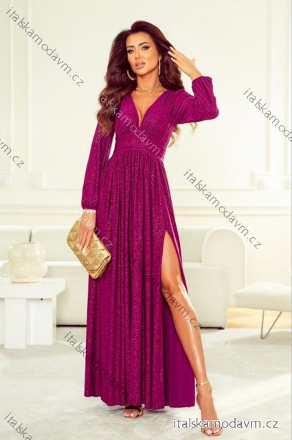 Šaty dlhé elegantné trblietavé dlhý rukáv dámske nadrozmer (34-50) POLSKÁ MÓDA PMLWD24RAMONA/DR