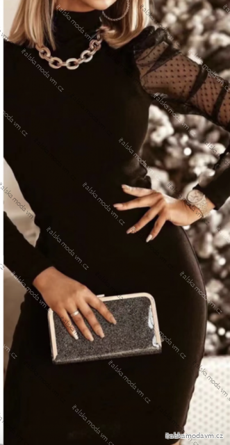 Šaty elegantní dlouhý rukáv dámské (S/M/L ONE SIZE) ITALSKÁ MÓDA IMPLI2519891