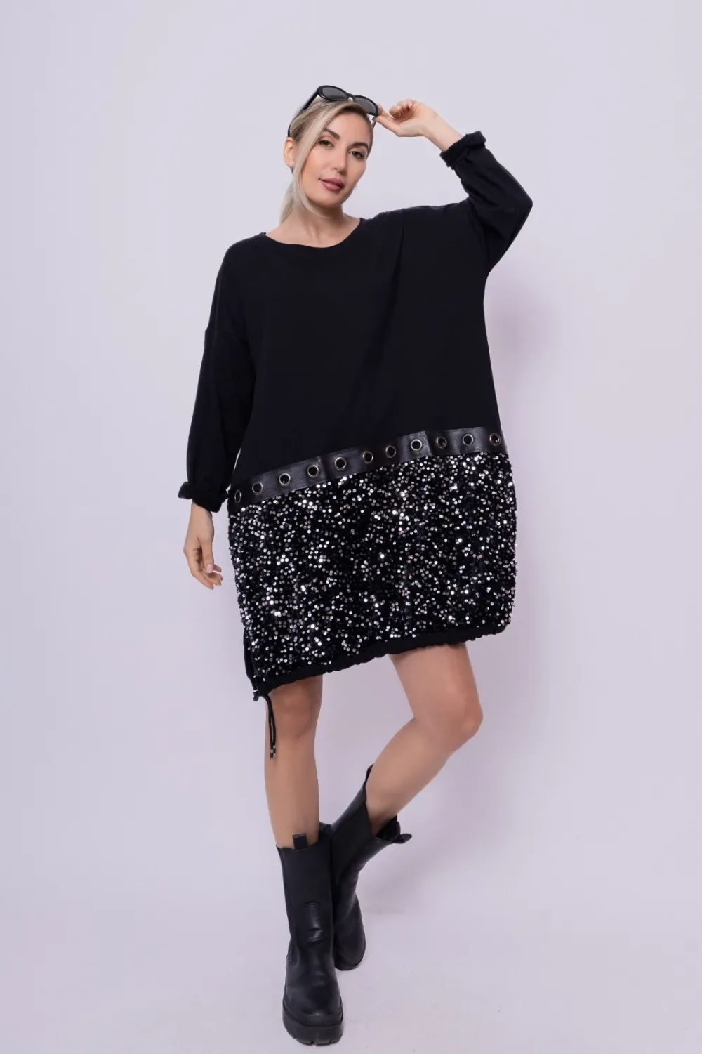 Šaty krátke voľnočasové dlhý rukáv dámske (S/M/L ONE SIZE) TALIANSKA MÓDA IMPLI2520488