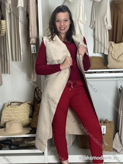 Vesta flauš dlouhá bez rukávů dámská nadrozměr (M/L/XL ONE SIZE) ITALSKÁ MÓDA IMD22900/DUR sv. béžová M/L/XL