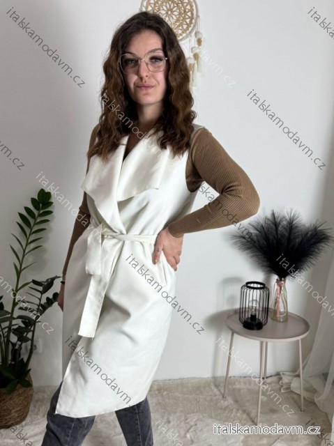 Vesta flaušová dlhá bez rukávov dámska (S / M ONE SIZE) TALIANSKÁ MÓDA IMM21133 / DR bílá S/M/L