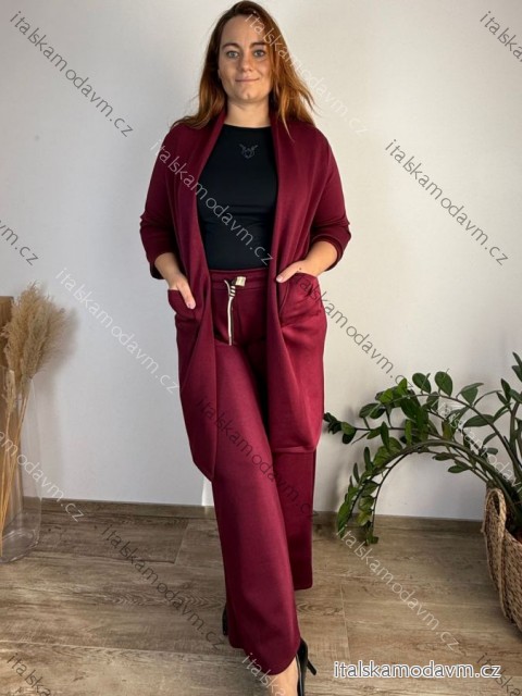 Cardigan s vreckami dlhý rukáv dámsky nadrozmer GITA (46/48/50 ONE SIZE) TALIANSKA MÓDA IMC25337/DUR 46/48/50 vínová