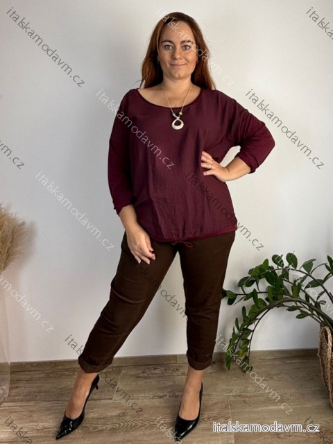Tričko s príveskom dlhý rukáv dámske nadrozmer JULIA  (52/54/56 ONE SIZE) TALIANSKA MÓDA IM425611/DUR  vínová
