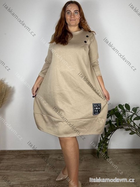 Šaty máslové balónové s kapsami dlouhý rukáv dámské nadrozměr (46/48/50 ONE SIZE) ITALSKÁ MÓDA IM425702/DUR