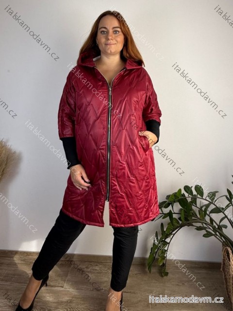Bunda slabá prešívaná oversize dlhý rukáv dámska nadrozmer DANNA (52/54/56 ONE SIZE) TALIANSKA MÓDA IM425664/DUR  vínová
