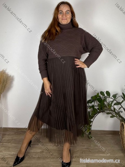 Šaty se svetrem dlouhý rukáv dámske nadrozmer ANIZA (42/44/46 ONE SIZE) TALIANSKA MÓDA IMSM251172/DUR  hnedá