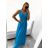 Šaty elegantní společenské dlouhé na ramínka dámské (M/L ONE SIZE) ITALSKÁ MÓDA IM322045/DR/DUstř. modrá