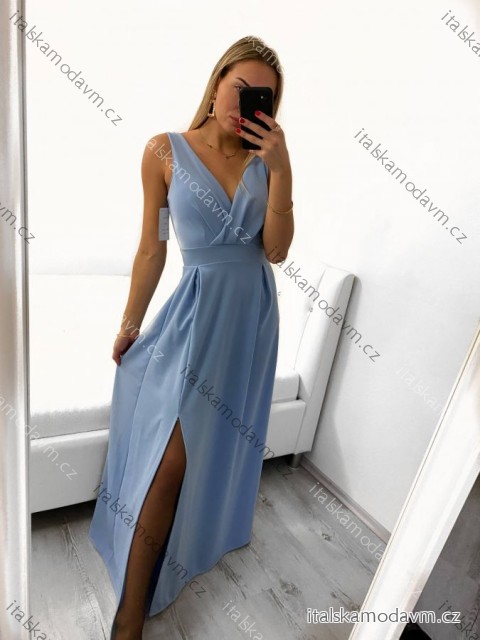 Šaty elegantné spoločenské dlhé na ramienka dámske Patricie  (XS/S/M/L ONE SIZE) TALIANSKA MÓDA IM322045/DR/DU sv. modrá