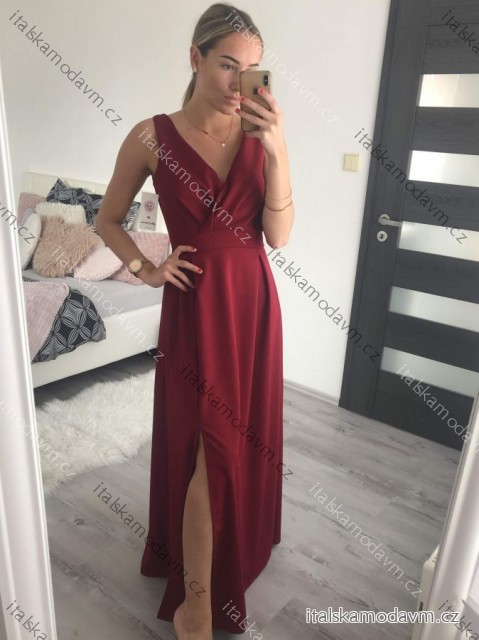 Šaty elegantné spoločenské dlhé na ramienka dámske (XS/S/M/L ONE SIZE) TALIANSKA MÓDA IM322045/DR