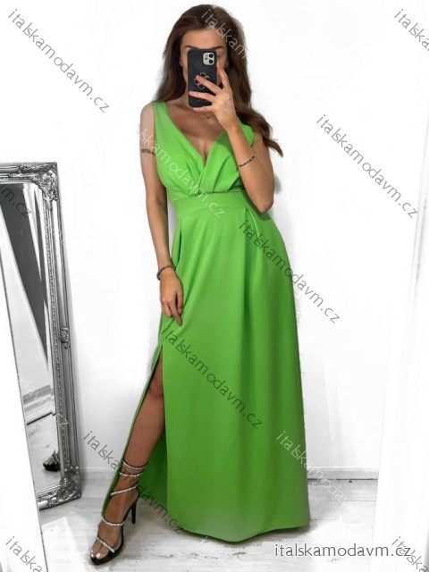 Šaty elegantné spoločenské dlhé na ramienka dámske Patricie  (XS/S/M/L ONE SIZE) TALIANSKA MÓDA IM322045/DR neon zelená