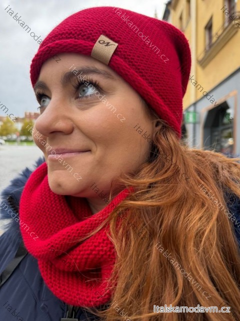Čiapka nákrčník súprava zimná dámska (ONE SIZE) POLSKÁ VÝROBA PV820056/DR ONE SIZE tmavo červená