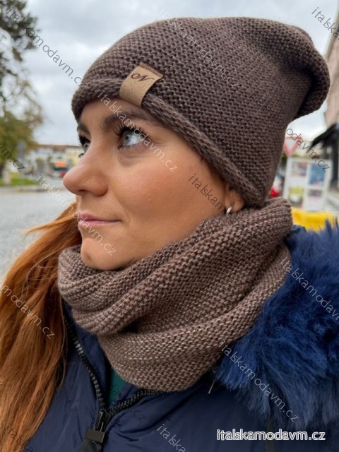 Čepice nákrčník souprava zimní dámská (ONE SIZE) POLSKÁ VÝROBA PV820056/DR ONE SIZE hnědá