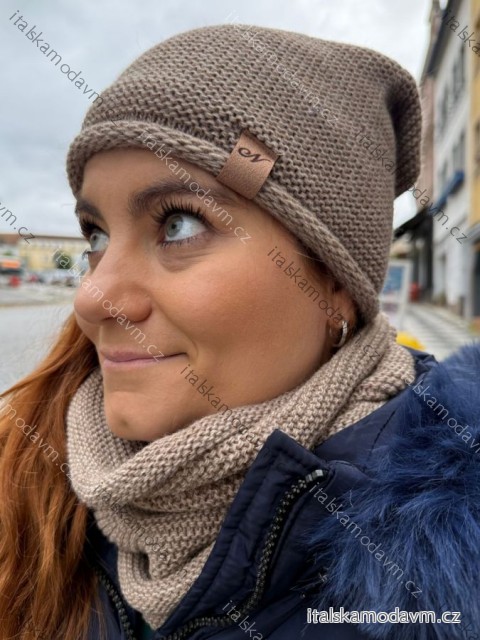Čepice nákrčník souprava zimní dámská (ONE SIZE) POLSKÁ VÝROBA PV820056/DR světle hnědá one size
