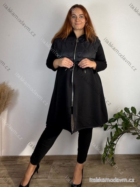 Bunda šusťáková s kapucňou na zips dlhý rukáv dámska nadrozmer NIKA (46/48/50 ONE SIZE) TALIANSKA MÓDA IMC25415/DUR 46/48/50 čierna