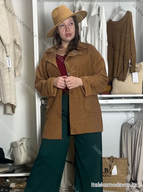 Kabát beránkový na knoflíky dlouhý rukáv dámský HEART (40/42/44 ONE SIZE) INDICKÁ MÓDA IMWKA252696/DUR