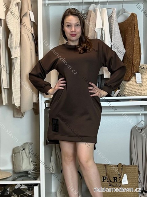 Šaty oversize mikinové maslové dlhý rukáv dámske ANNA (S/M/L ONE SIZE) TALIANSKA MÓDA IMD25164