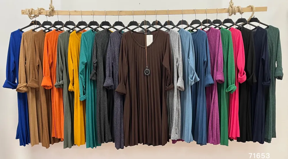 Šaty teplé skladané dlhý rukáv dámske (S/M/L ONE SIZE) TALIANSKA MÓDA IMPLI2571653