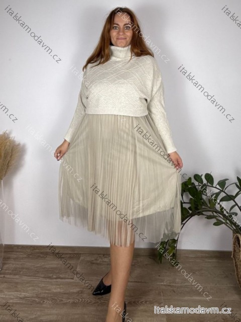 Šaty se svetrem dlouhý rukáv dámské nadrozměr ANIZA (42/44/46 ONE SIZE) ITALSKÁ MÓDA IMSM251172