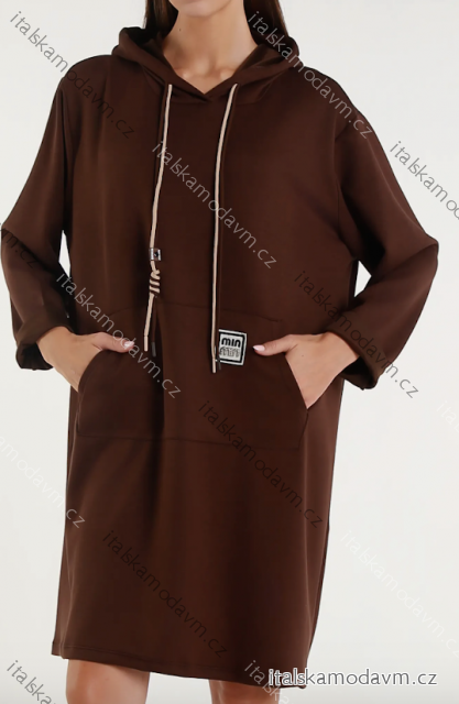 Šaty oversize mikinové s kapucí dlouhý rukáv dámské (S/M/L ONE SIZE) ITALSKÁ MÓDA IMPLI2507223