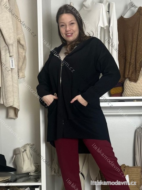 Kabát flaušový na zips s kapucňou dlhý rukáv dámsky nadrozmer VIVIEN (46/48/50 ONE SIZE) TALIANSKA MÓDA IMD24443/DUR
