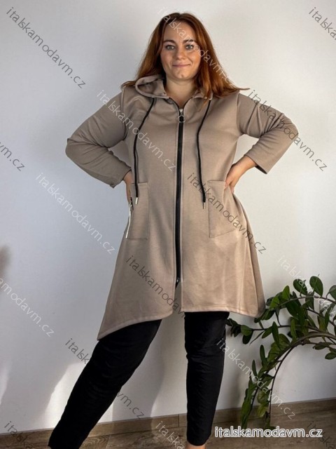 Mikina na zip s kapucí dlouhý rukáv dámská nadrozměr LAJLA (48/50/52 ONE SIZE) ITALSKÁ MÓDA IMPOZ253107/DUR 48/50/52 tmavě béžová