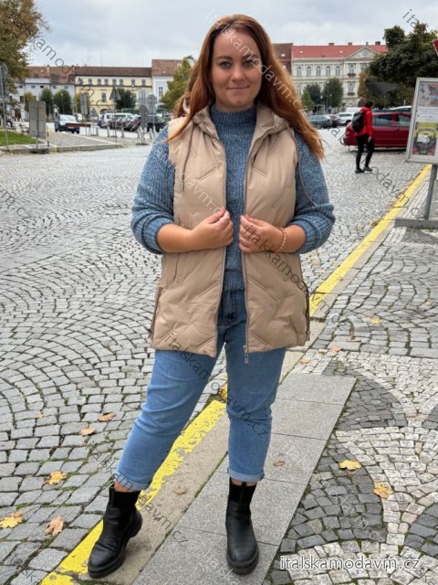 Vesta podzimní s kapucí na zip bez rukávu dámská nadrozměr (3XL - 7XL) SWEST IMWSW25C208382/DR 7XL béžová