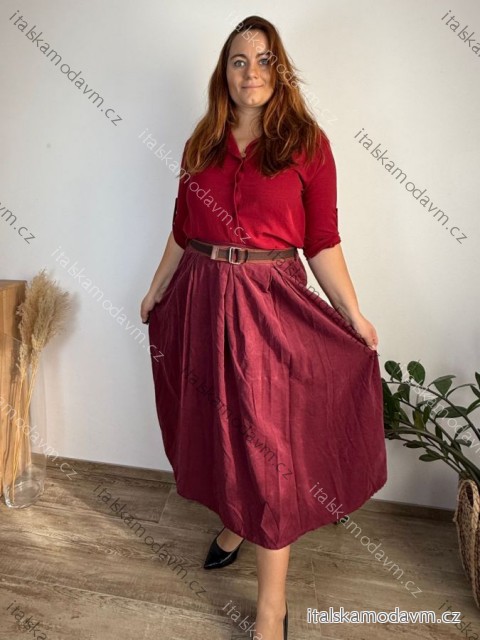 Sukňa s páskem manžestrová dámska nadrozměr AMONA (42/44/46 ONE SIZE) TALIANSKA MóDA IMSM251159/DUR  vínová