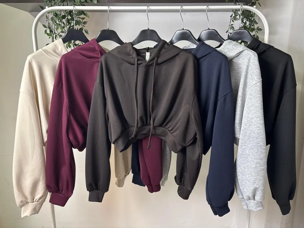 Mikina krátka s kapucňou dlhý rukáv dámska (S/M/L ONE SIZE) TALIANSKA MÓDA IMPLP2511809085