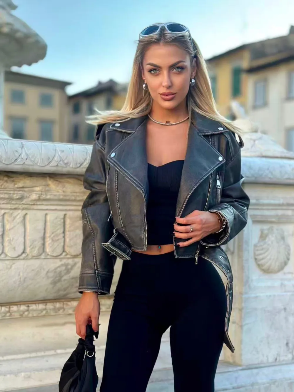 Bunda koženková dlhý rukáv dámska (S/M/L ONE SIZE) TALIANSKA MÓDA IMPLP2524170024