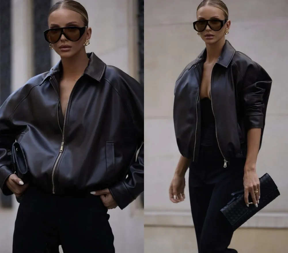 Bunda koženková dlhý rukáv dámska (S/M/L ONE SIZE) TALIANSKA MÓDA IMPLP2510370125