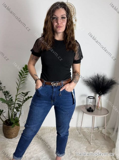 Rifle jeans s páskem  MOM FIT dámske nadrozměr (M-3XL) MOON GIRL MOG25KF520-3 modrá XL