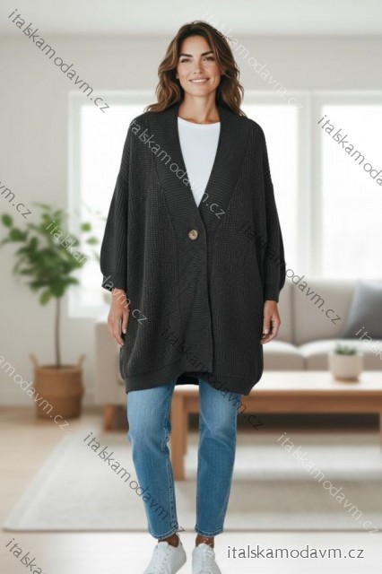Sveter predĺžený pletený na gombík dlhý rukáv dámsky nadrozmer (54/56/58 ONE SIZE) TALIANSKA MÓDA IMD25162