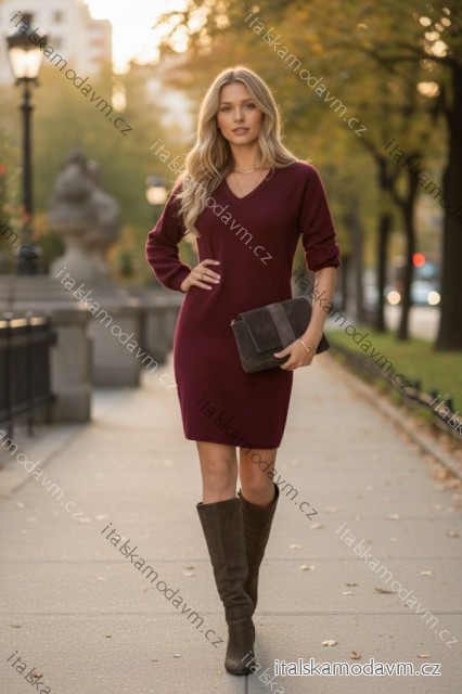 Šaty krátke úpletové dlhý rukáv dámske nadrozmer (44/46/48 ONE SIZE) TALIANSKA MÓDA IMD25153