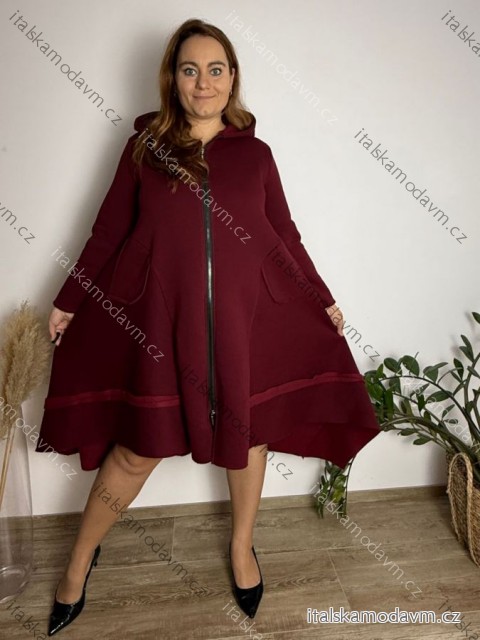 Kabát/Mikina prodloužená teplá oversize dlouhý rukáv dámská nadrozměr (48/50/52 ONE SIZE) ITALSKÁ MÓDA IMD25254/DUR