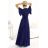 581-5 JENNIFER lesklé dlouhé šaty s rukávy a výstřihem - tmavě modrá se třpytkami