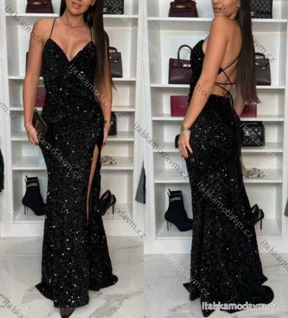 Šaty dlhé spoločenské flitrové na ramienka dámske (XS/S/M ONE SIZE) TALIANSKA MÓDA IMM25M57507