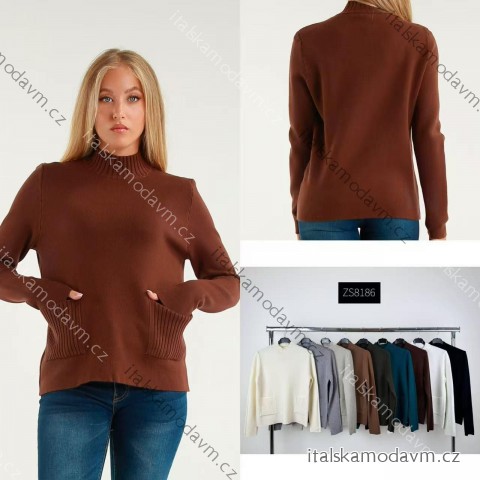 Svetr tenký s kapsami dlouhý rukáv dámský (XS/S/M ONE SIZE) ITALSKÁ MÓDA IMM25M8186