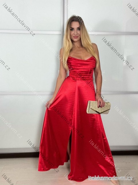 Šaty dlhé spoločenské saténové na ramienka dámske (XS/S/M ONE SIZE) TALIANSKA MÓDA IMC25119/DU