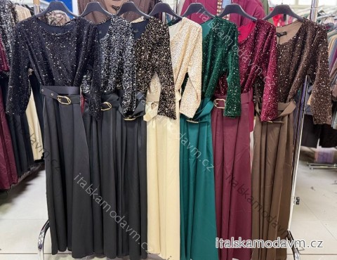 Šaty dlhé spoločenské flitrové s opaskom dlhý rukáv dámske (XS/S/M ONE SIZE) TALIANSKA MÓDA IMM25M13302