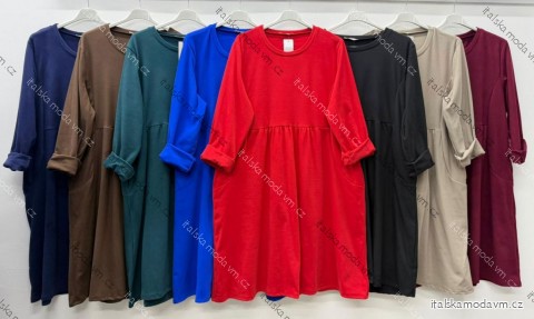 Šaty voľnočasové teplé máslové dlhý rukáv dámske nadrozměr (50/52/54 ONE SIZE) TALIANSKA MÓDA IM425728